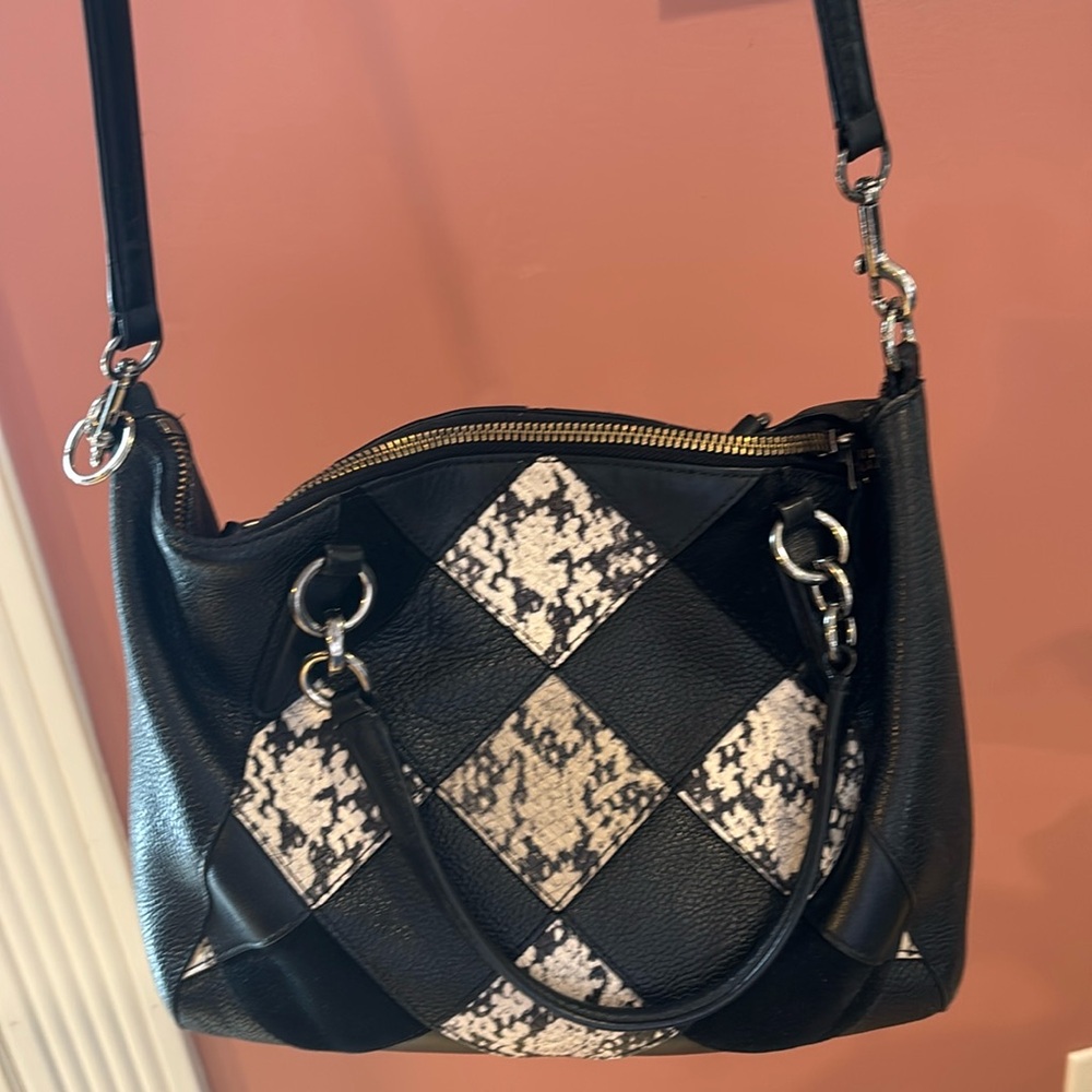 Coach Small Kelsey Satchel in Black Snake Embossed Patchwork